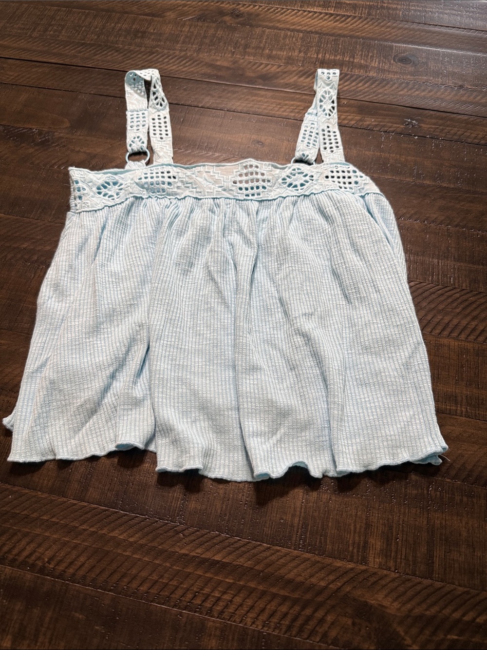 Rewind Light Blue Crochet-Trim Camisole